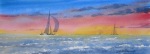 seascape, sea, ocean, sailboat, sunset, sail, sailboat, original watercolor painting, oberst
